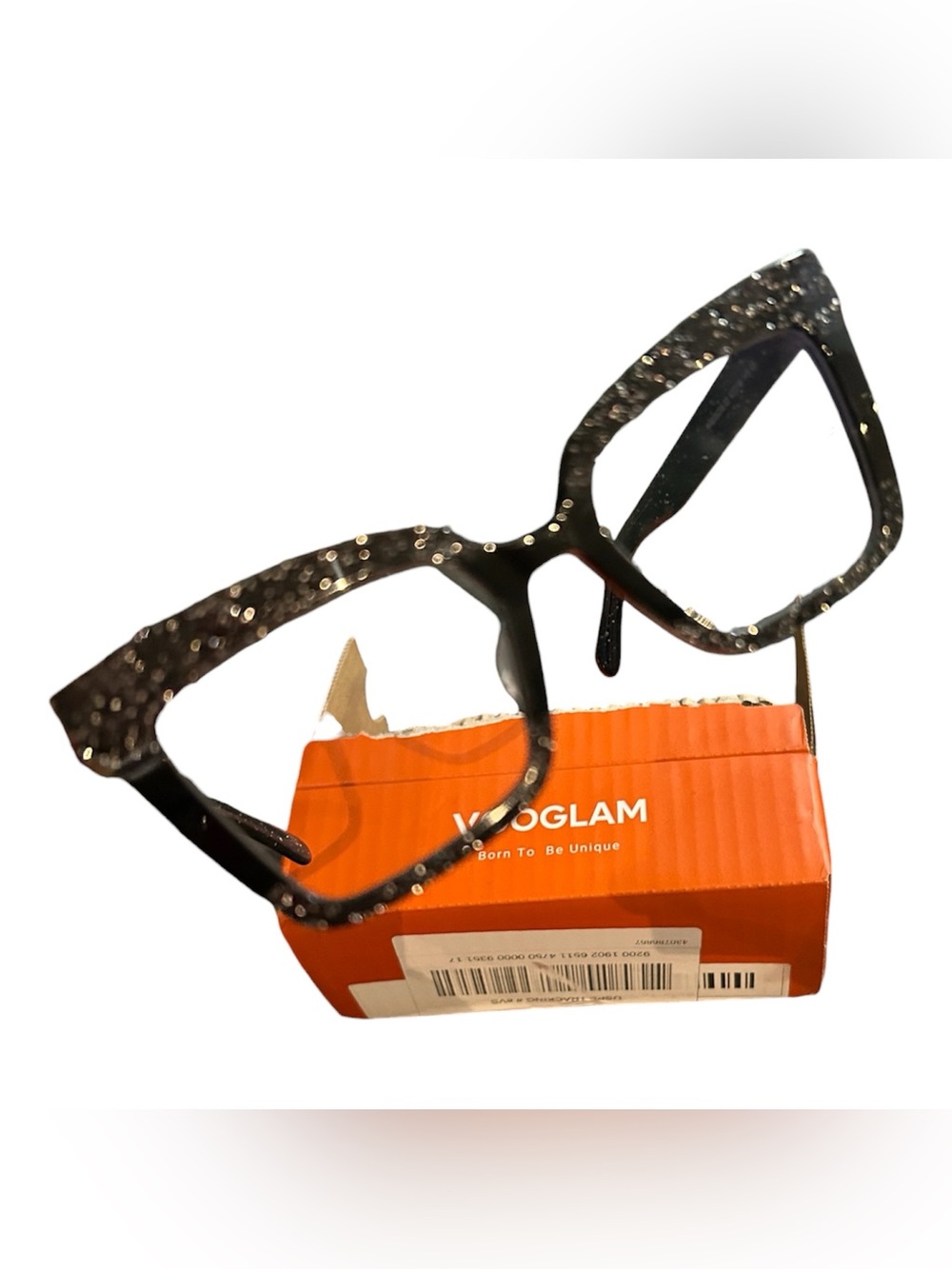 glam Black Glitter Square Cat-Eye Glasses